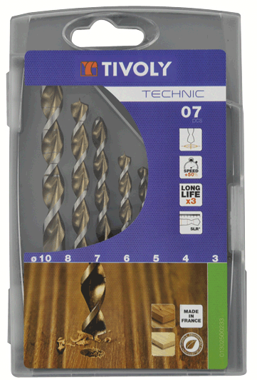 Coffret 7 forets bois Technic Ø 3-4-5-6-7-8-10 mm - TIVOLY