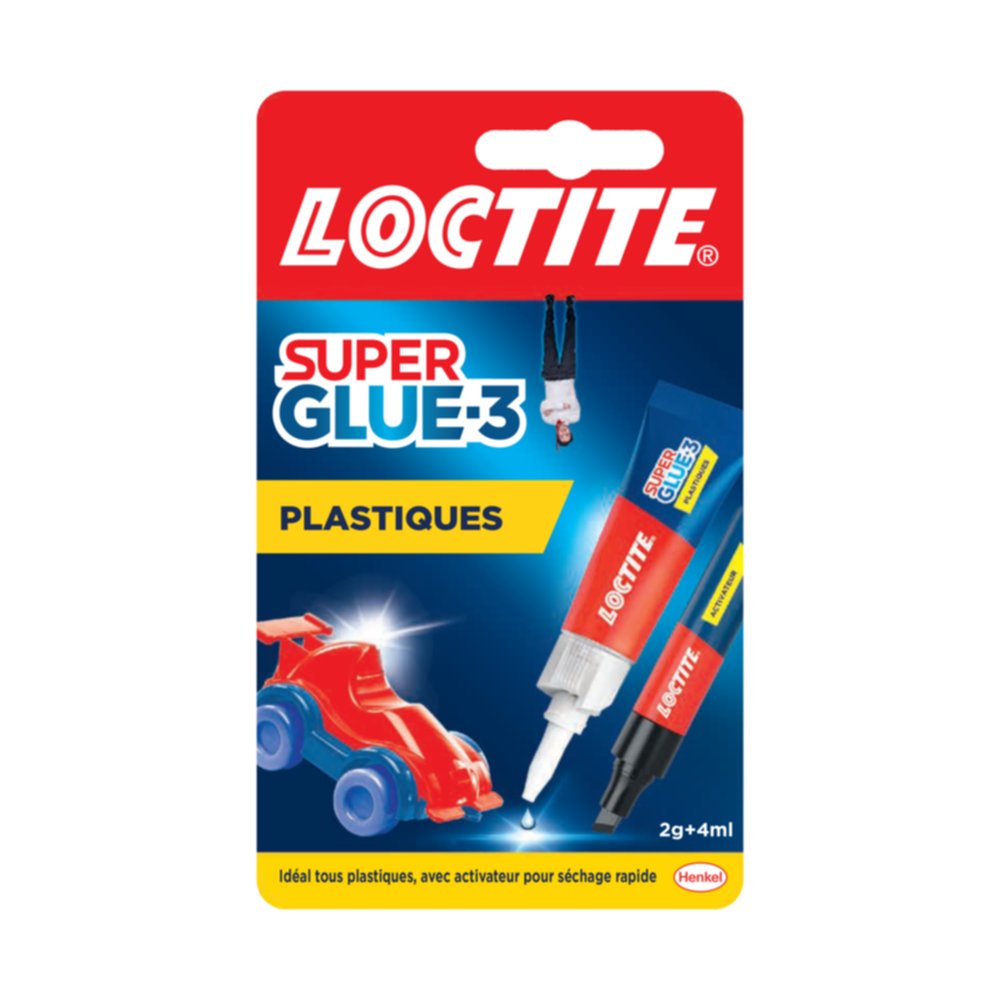 Colle Super Glue-3 Spécial Plastiques 2gr + stylo activateur 4ml - LOCTITE