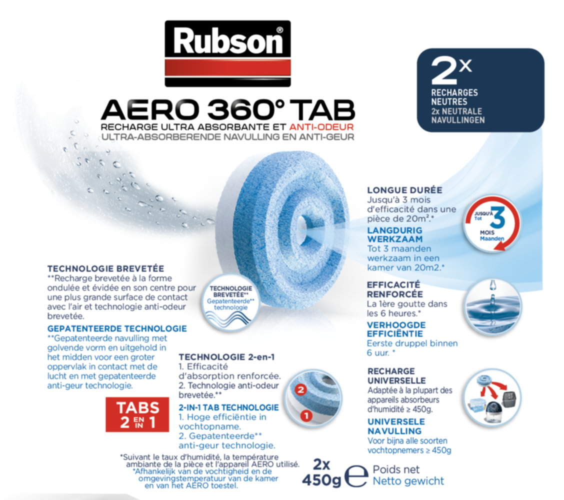 Rubson recharge absorbeur d'humidité Aero 360° 450g neutre 6 pièces