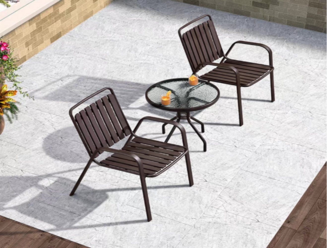 Set de balcon marron 1 table + 2 chaises