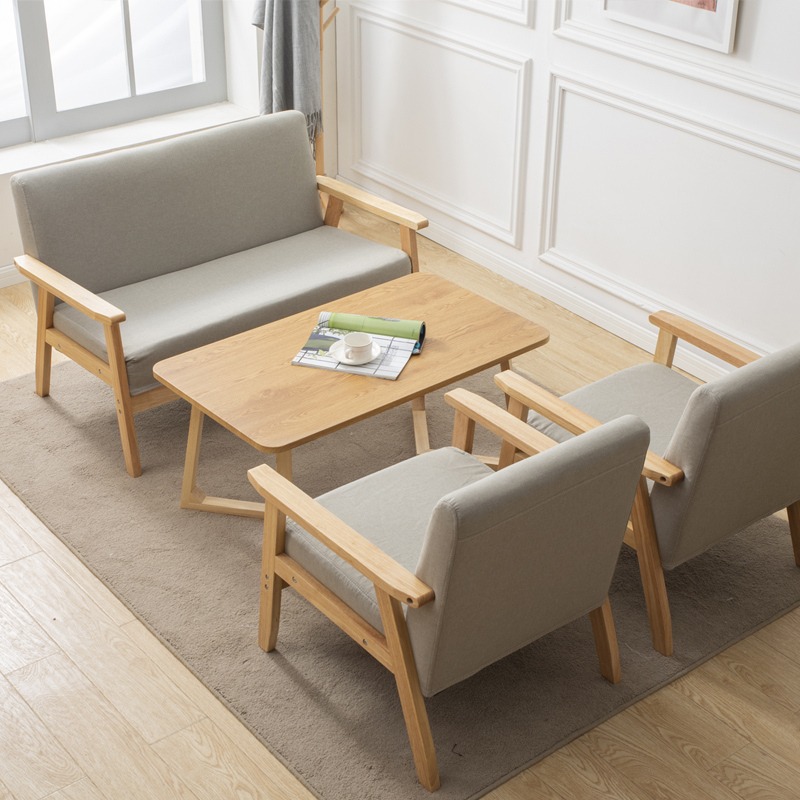 Salon de jardin 1 canapé + 2 fauteuils gris + 1 table en bois