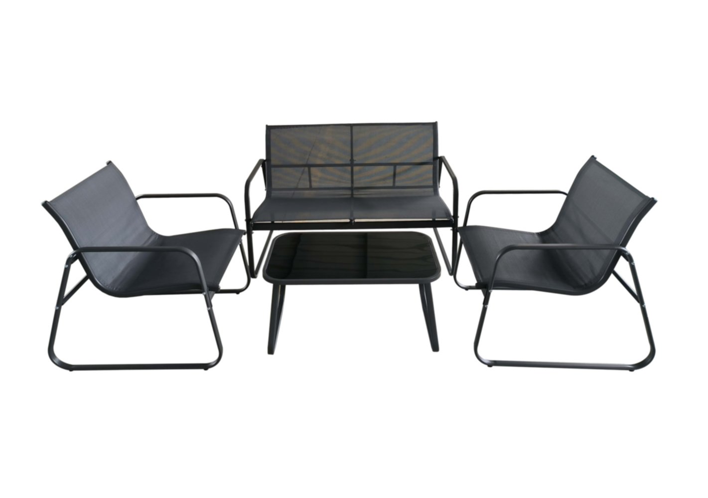 Set de jardin 4 places, 1 canapé + 2 fauteuils gris