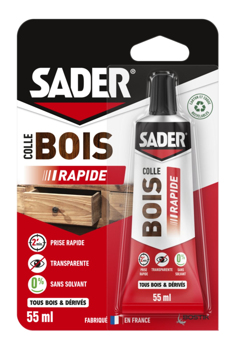 Colle à bois Prise Rapide Tube sous blister 55ml - SADER