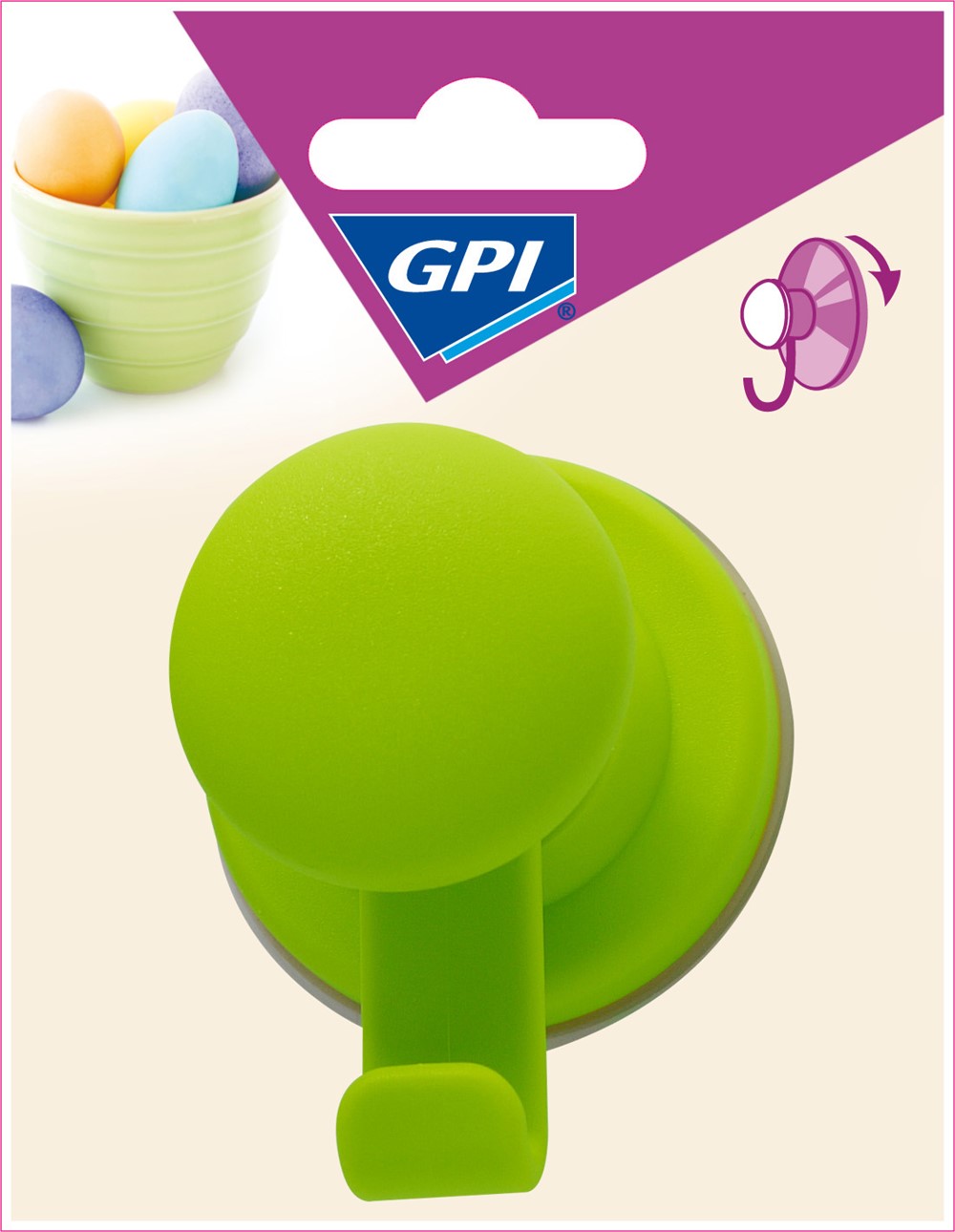 Crochet à ventouse vert repositionnable - GPI