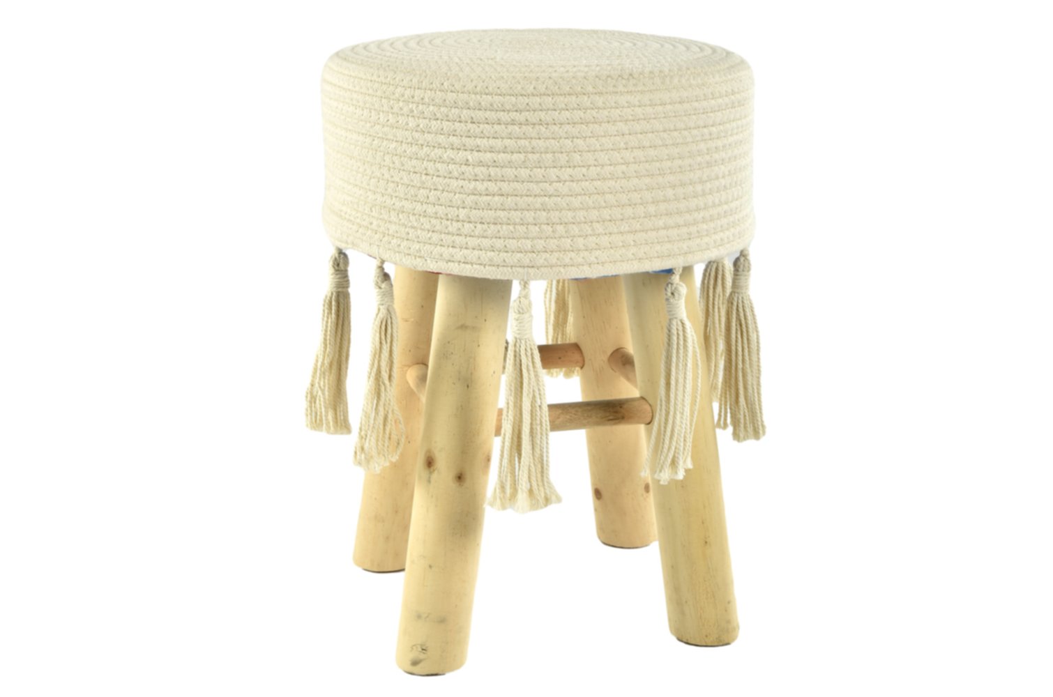 Pouf Boho Home macramé avec franges Ø40 x H28 cm 