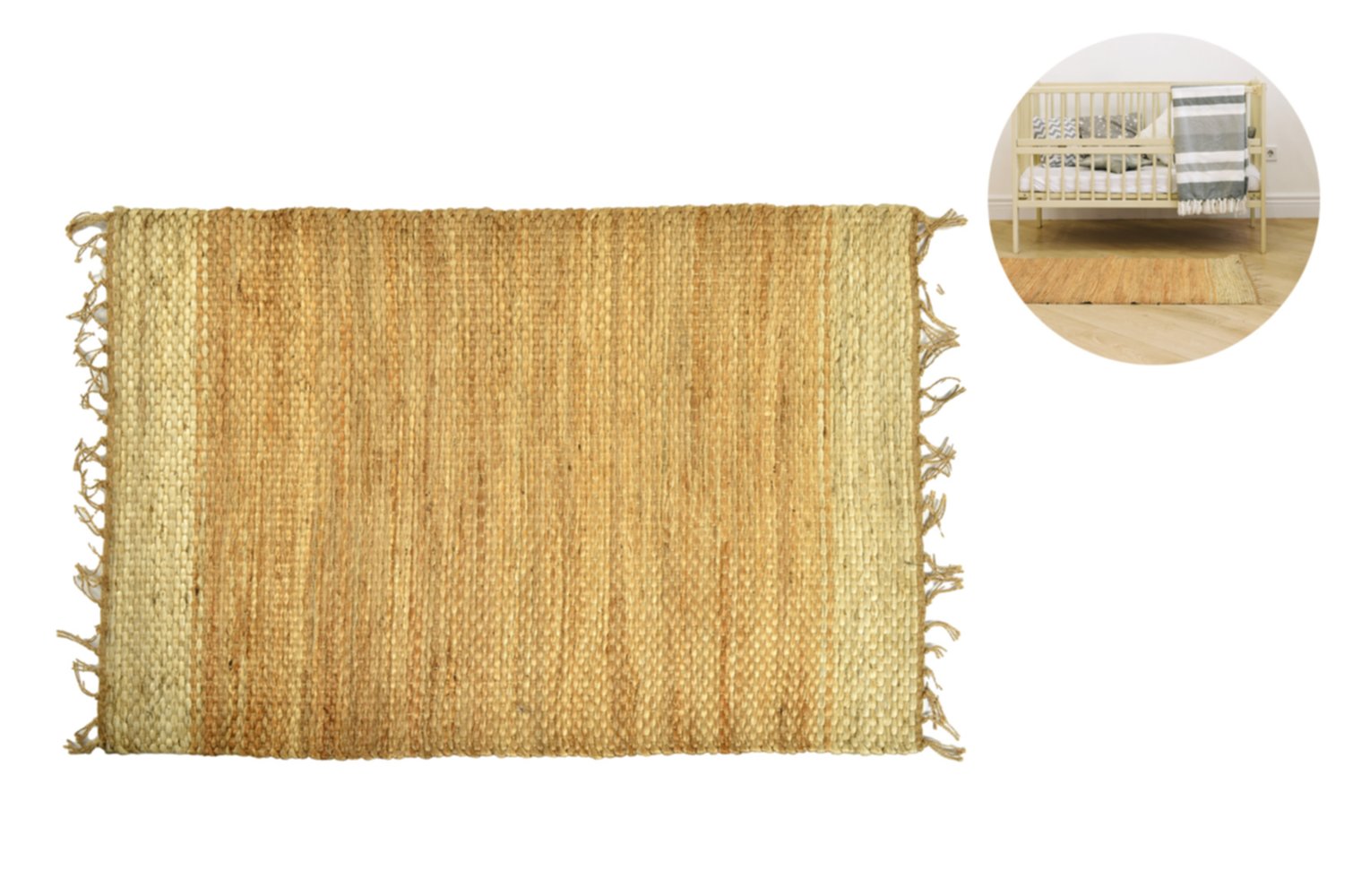 Tapis jute Boho Home 60 x 90 cm bicolore avec pompons