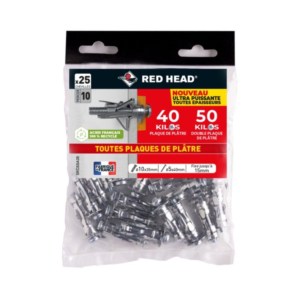 Red Head - Cheville Metal 40 Pieces + Pince Kit : : Bricolage