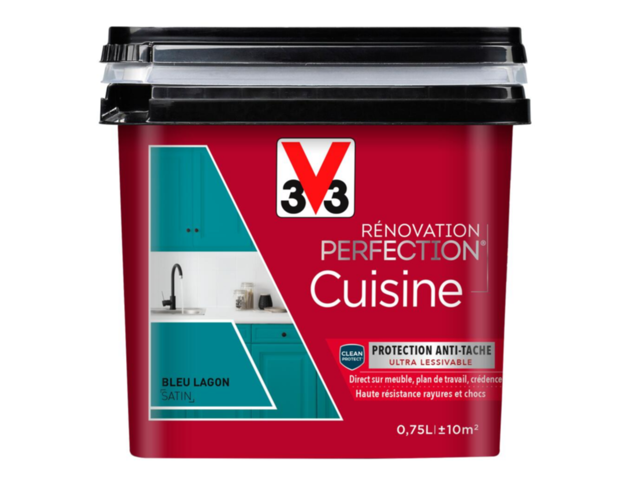 Peinture rénovation cuisine Perfection bleu lagon satin 0,75l - V33