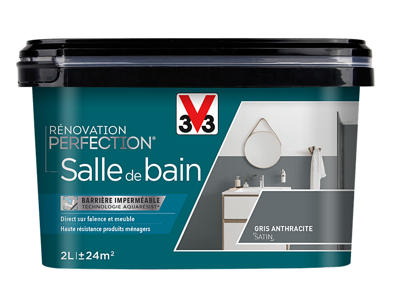 Peinture rénovation salle de bain Perfection gris anthracite satin 2L - V33