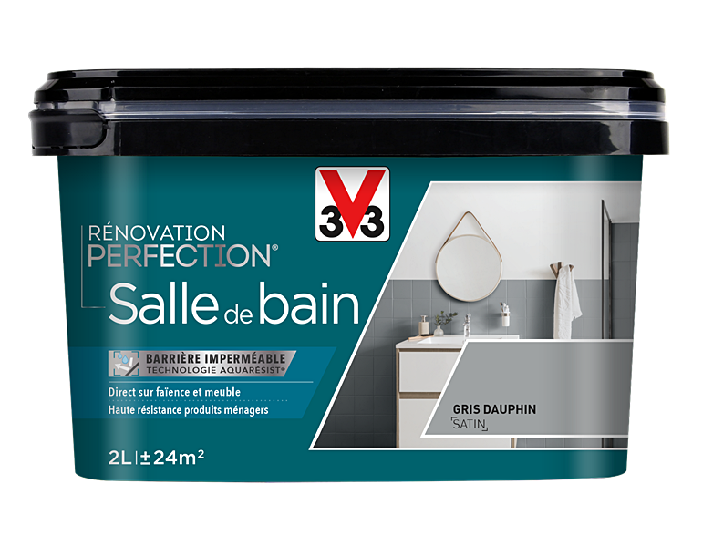 Peinture rénovation salle de bain Perfection gris dauphin satin 2L - V33