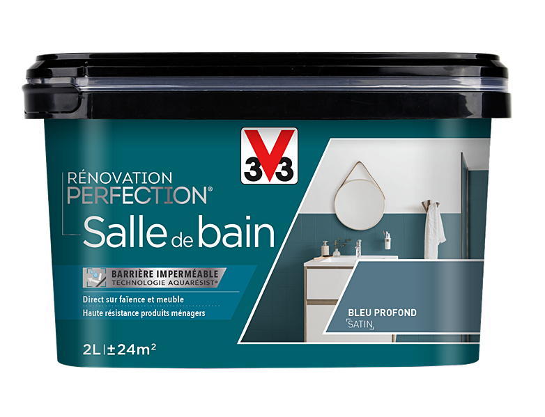 Peinture rénovation salle de bain Perfection bleu profond satin 2L - V33