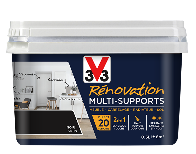 Peinture Rénovation Multisupport noir satin 0,5L - V33