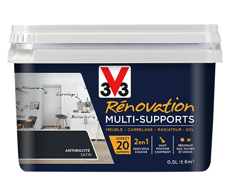 Peinture Rénovation Multisupport anthracite satin 0,5L - V33