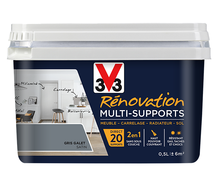 Peinture Rénovation Multisupport gris galet satin 0,5L - V33