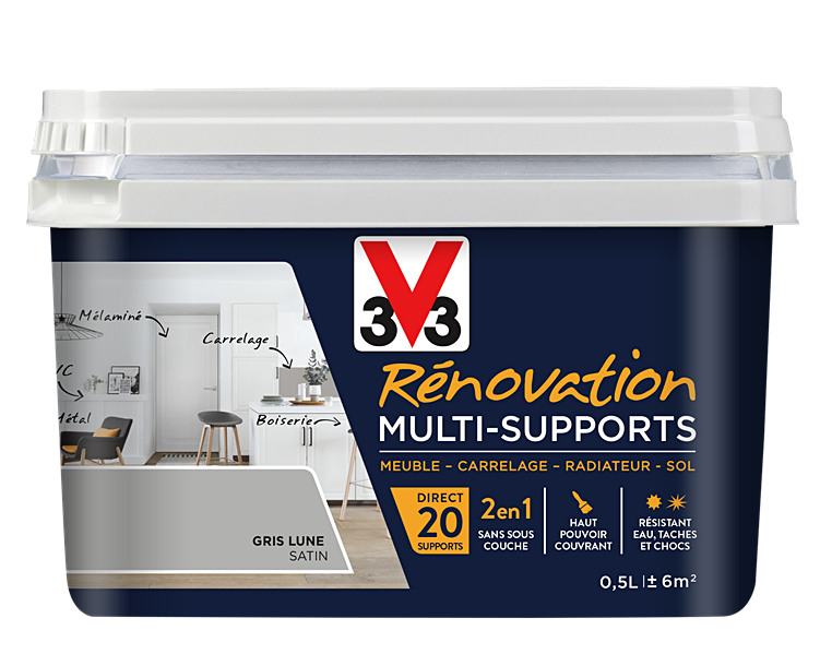 Peinture Rénovation Multisupport gris lune satin 0,5L - V33