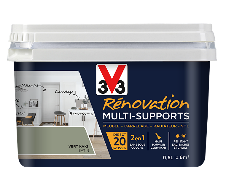 Peinture Rénovation Multisupport vert kaki satin 0,5L - V33