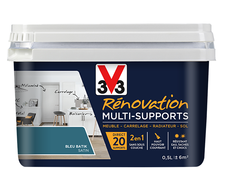 Peinture Rénovation Multisupport bleu batik satin 0,5L - V33