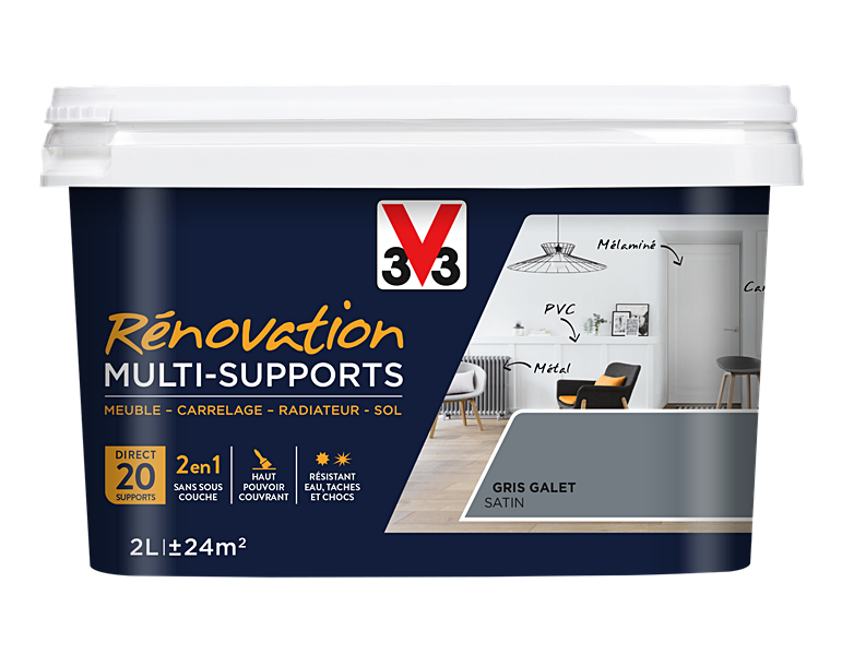 Peinture Rénovation Multisupport gris galet satin 2L - V33