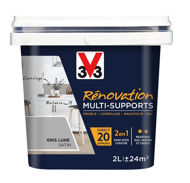 Peinture rénovation multisupport 2L gris lune V33