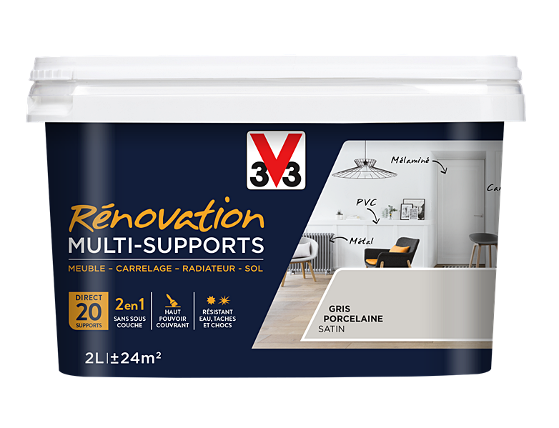 Peinture Rénovation Multisupport gris porcelaine satin 2L - V33