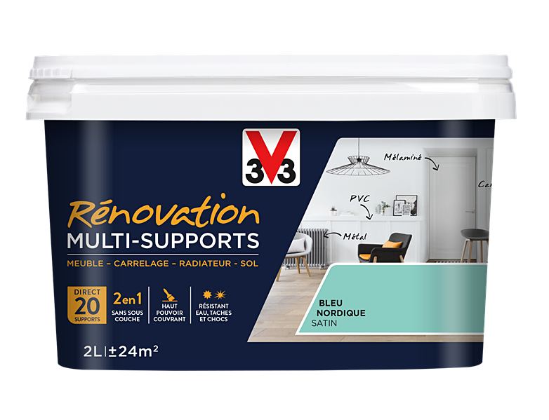 Peinture Rénovation Multisupport bleu nordique satin 2L - V33