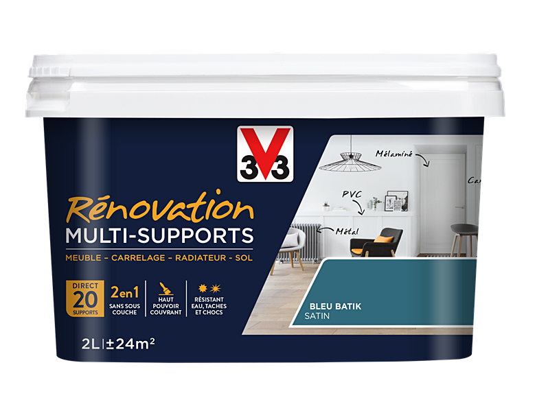 Peinture Rénovation Multisupport bleu batik satin 2L - V33