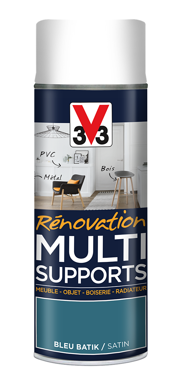 Peinture Rénovation Multisupport bleu batik satin aérosol 400 ml - V33