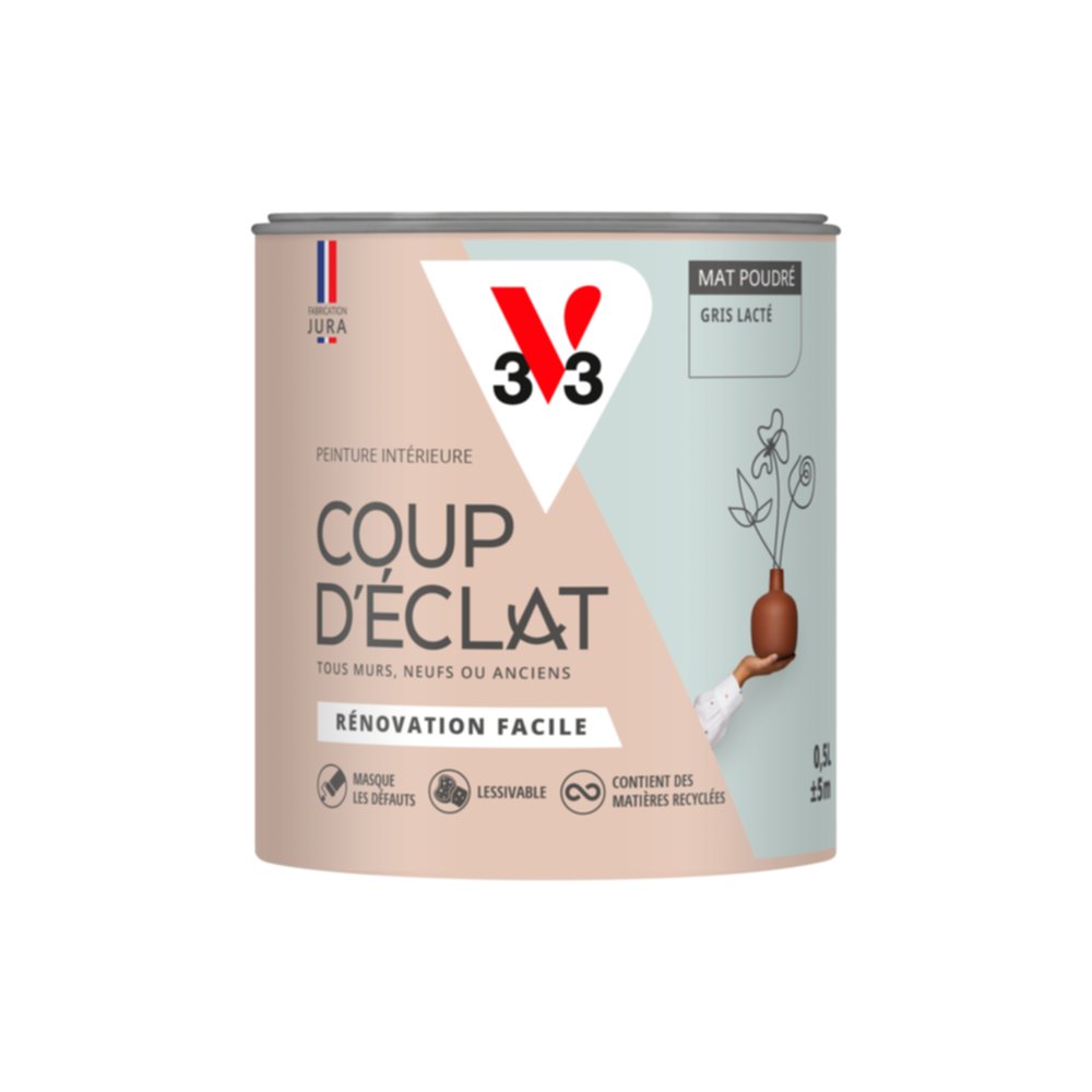 Peinture intérieure mat Coup d'Éclat gris lacté 0,5 L - v33