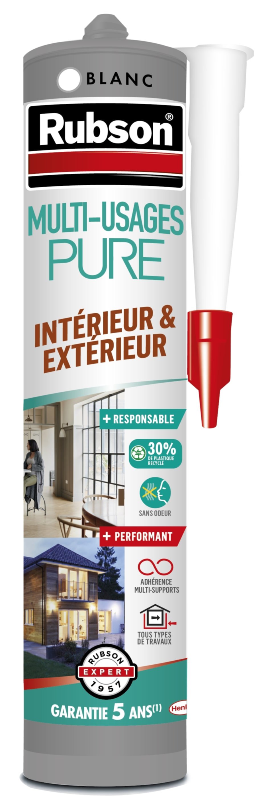 Mastic Pure multiusage Intérieur Extérieur blanc 280 mL - RUBSON