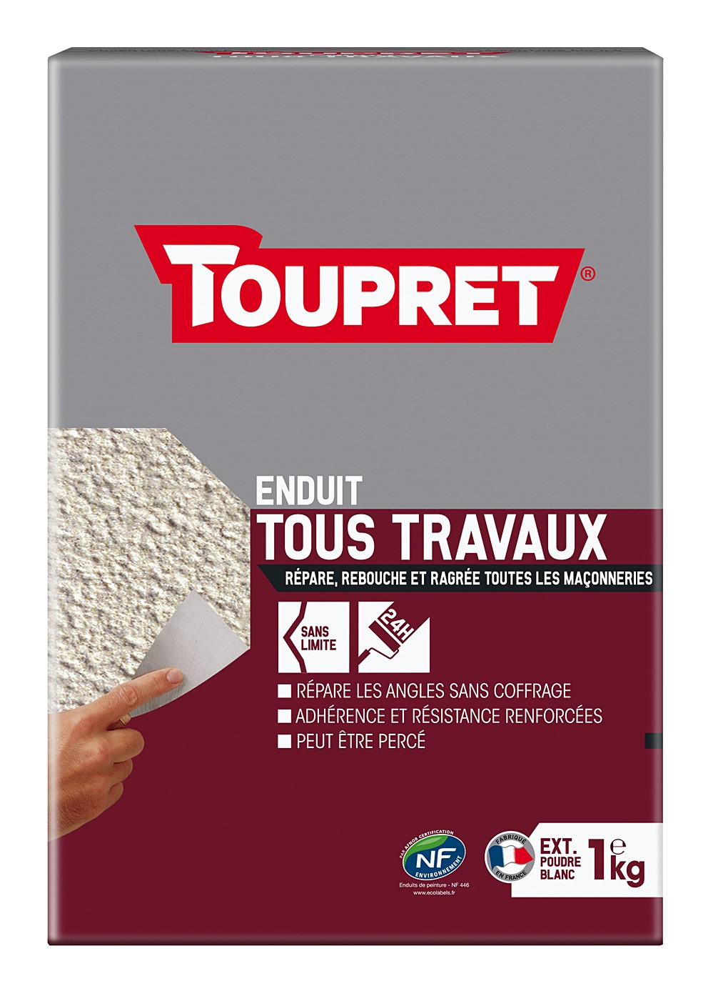 Enduit Rebouchage et Réparation en poudre - blanc - 1kg TOUPRET