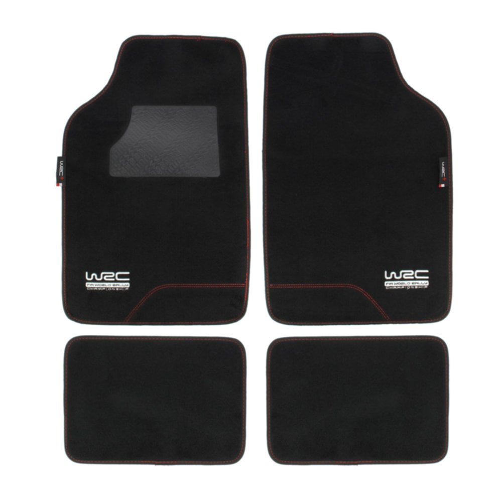 4 tapis moquette noir, liseré rouge - WRC