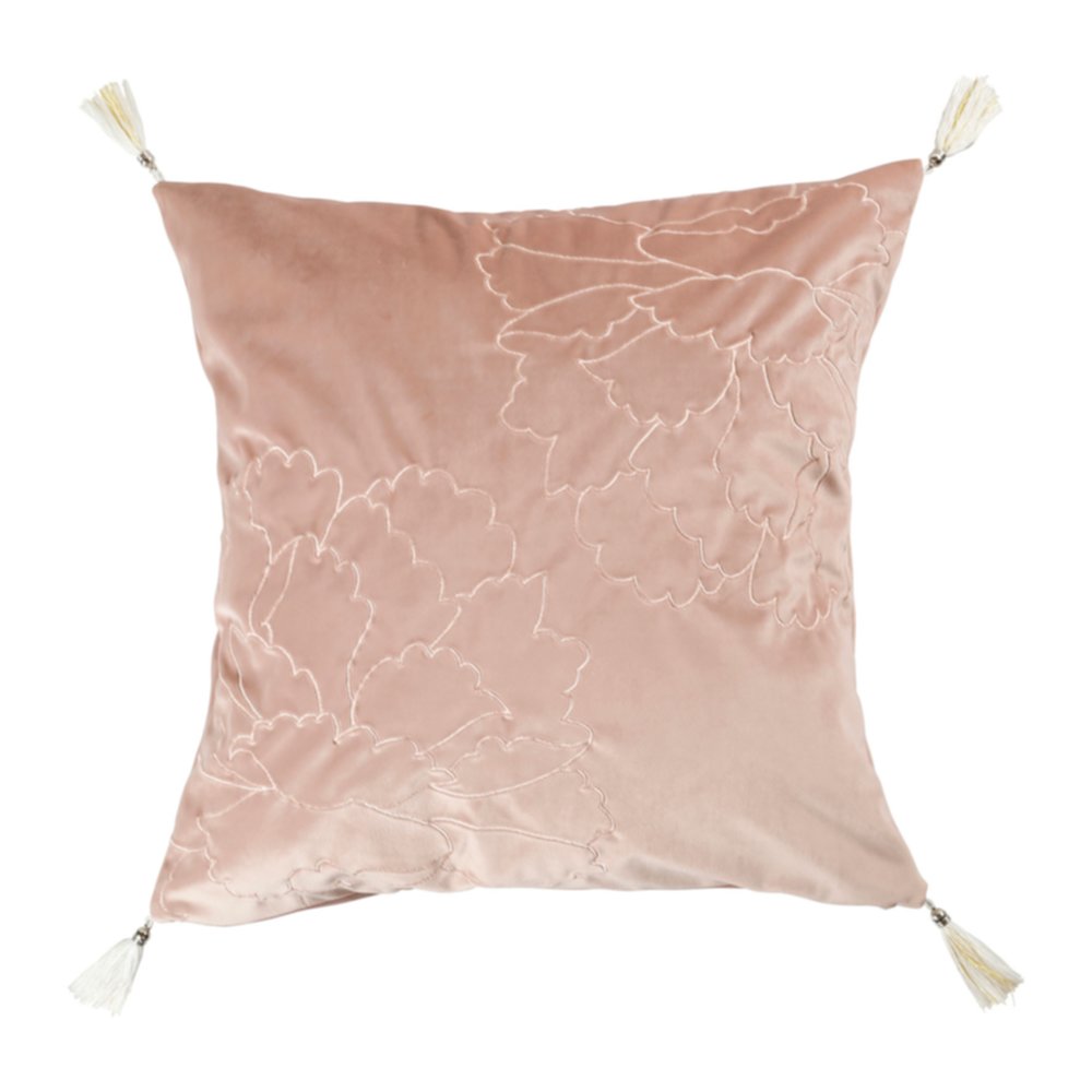 Coussin Hortense velours avec pompoms 45 x 45 cm rose - OSTARIA