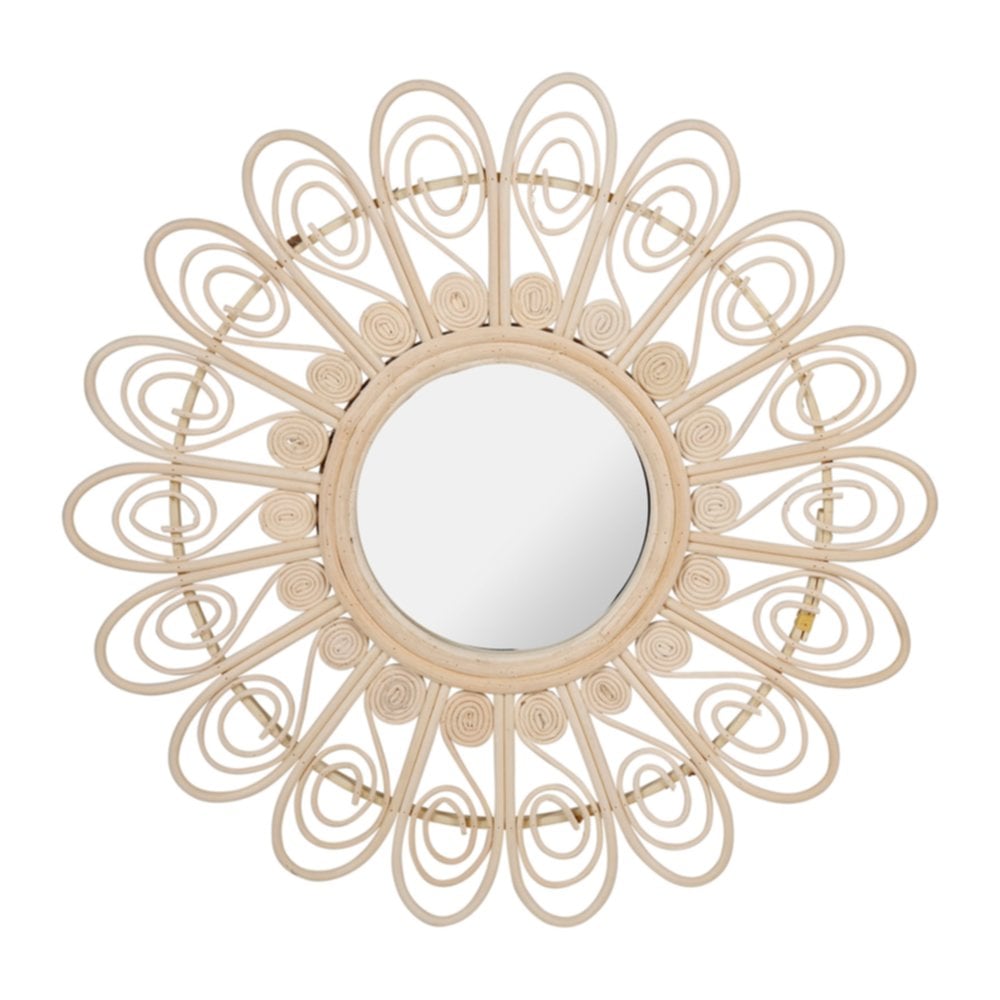 Miroir rotin naturel avec ornements Ø42 cm - OSTARIA