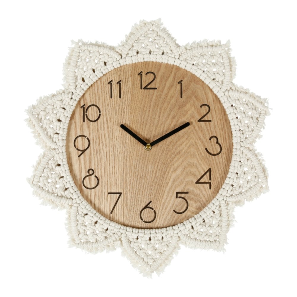 Horloge bois et macramé D40 cm - OSTARIA