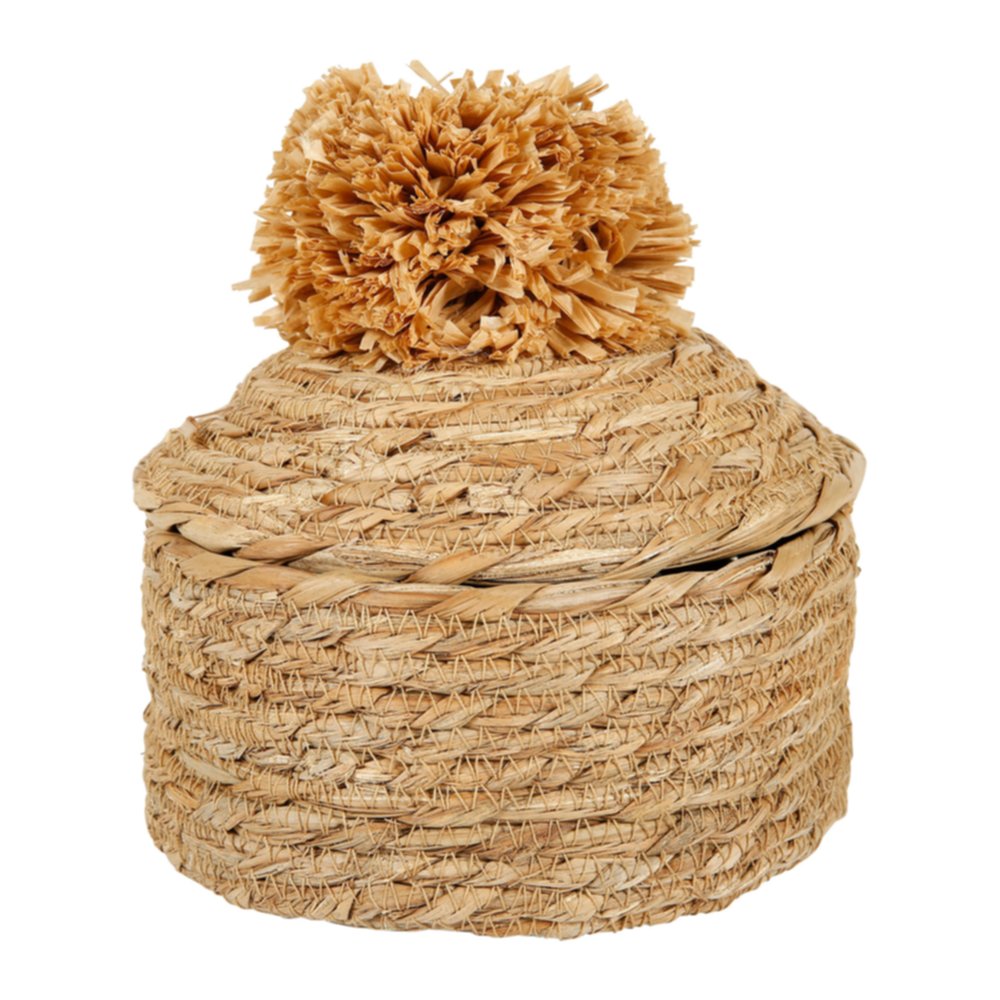 Boîte de rangement ronde tressage et pompom D17 x H11 cm - OSTARIA