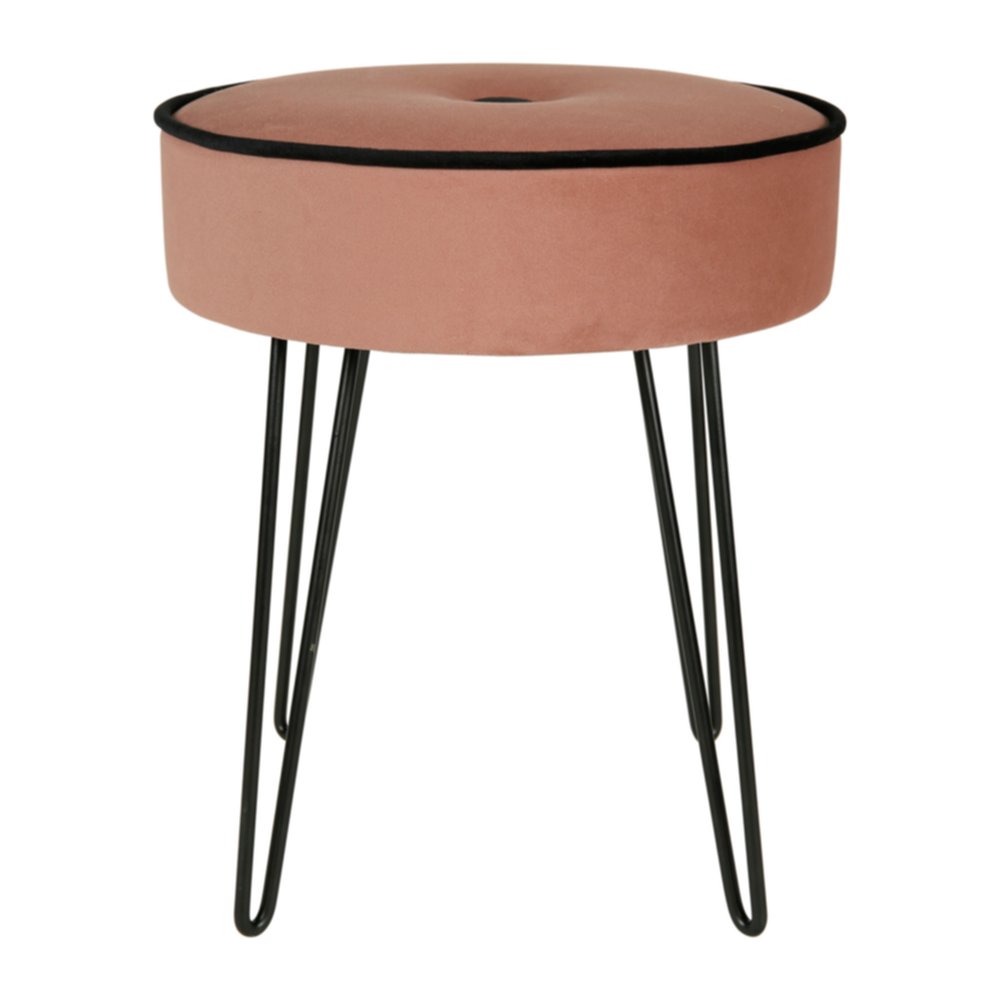 Tabouret velours liseré noir Ø35 x H39 cm rose - OSTARIA