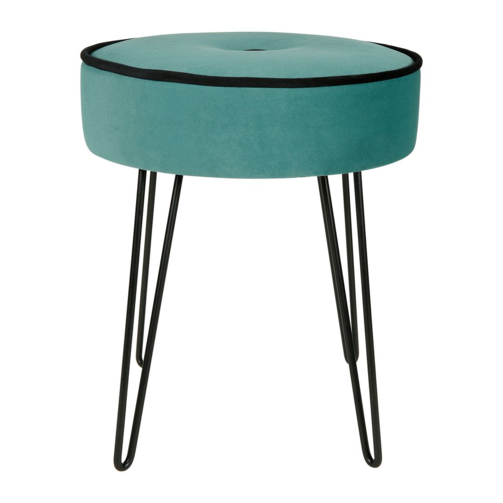 Tabouret velours liseré noir Ø35 x H39 cm vert - OSTARIA