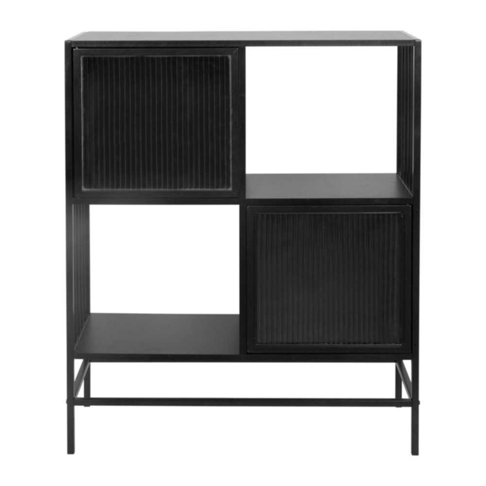 Buffet Bois/Verre Berlin Noir Pieds en Métal 100x80x30cm