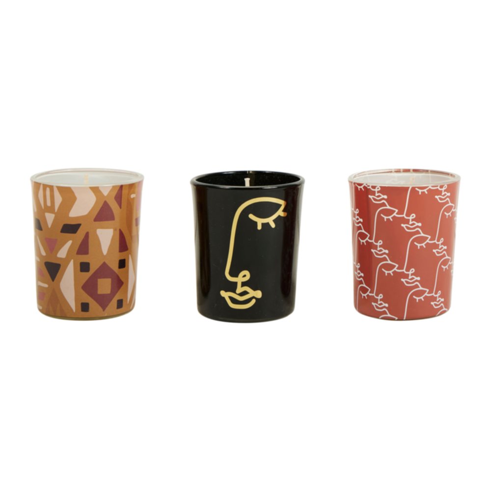 Set de 3 bougies contemporaines Visages 20 x 7 x 7,5 cm - OSTARIA