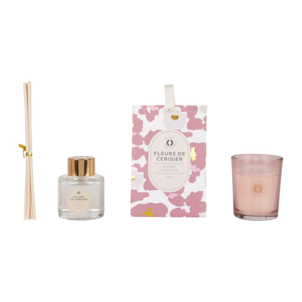 Coffret bougie diffuseur et sachet parfumé fleurs de cerisiers - OSTARIA