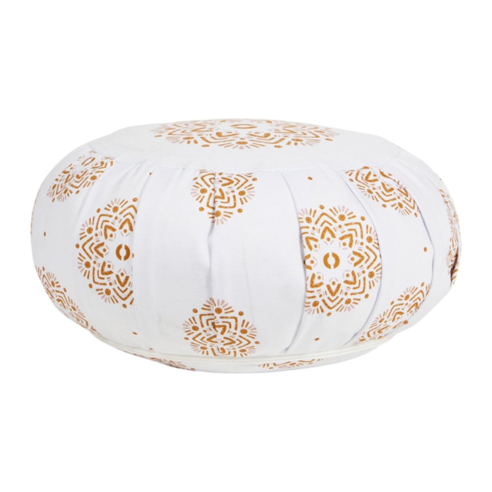 Coussin de méditation rond blanc/marron D33 x H18 cm - OSTARIA