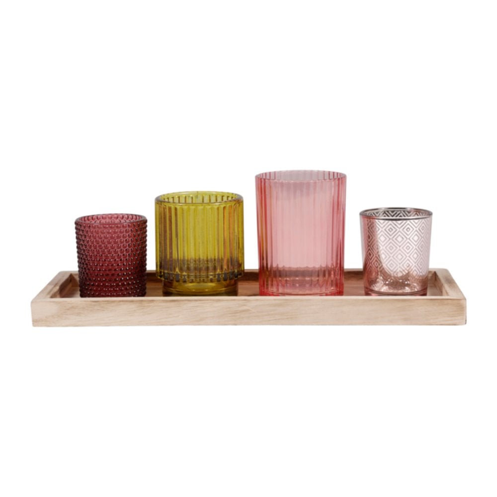 Set de 4 photophores avec plateau 33 x 10 x 13 cm - OSTARIA