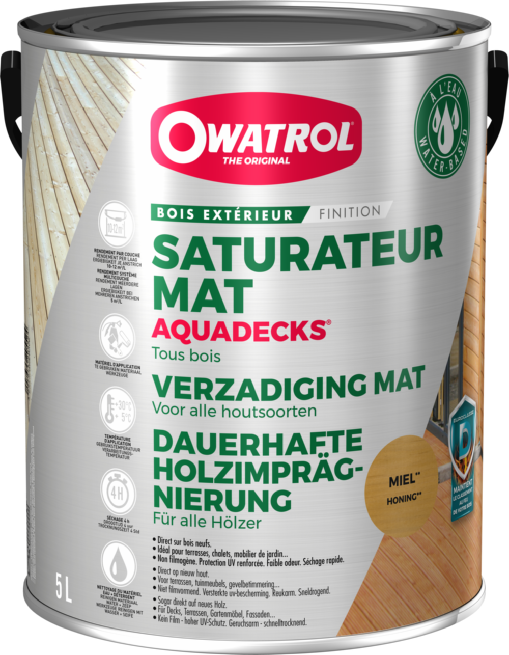 Saturateur mat Aquadeck miel 5 L - OWATROL