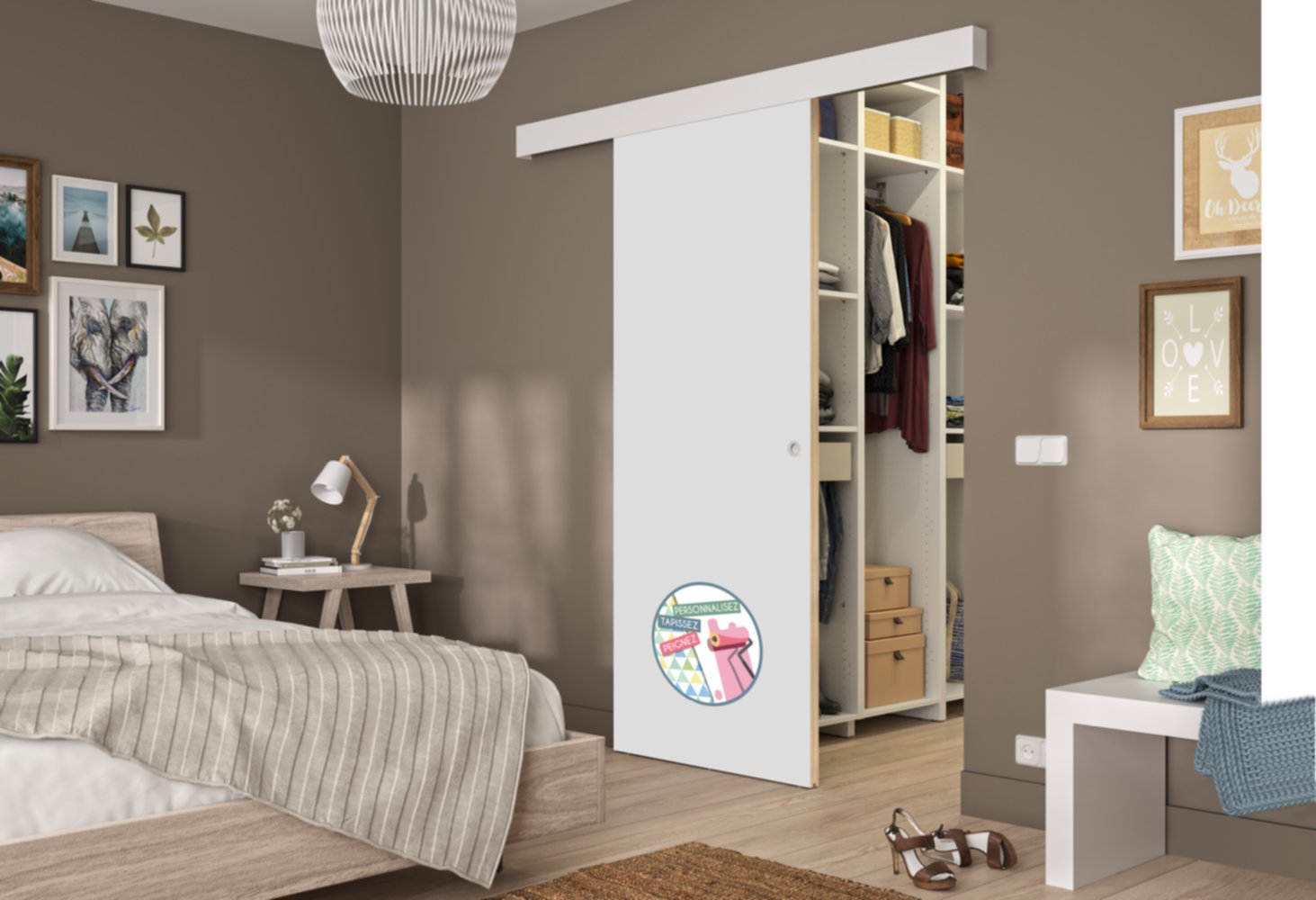 Kit porte en applique 83 cm prépeint - OPTIMUM