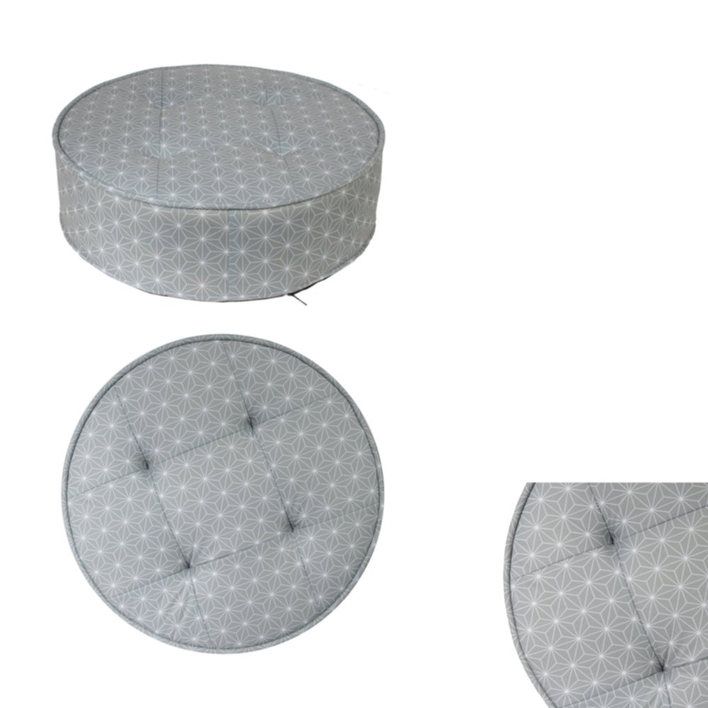 Pouf rond gris à motifs blanc Ø50 cm - HOME DECO FACTORY