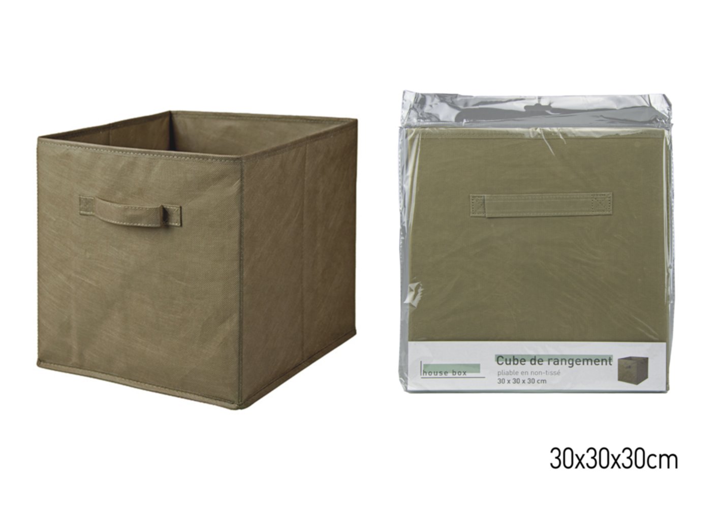 Cube de rangement pliable vert olive 30 x 30 x 30 cm - KB8