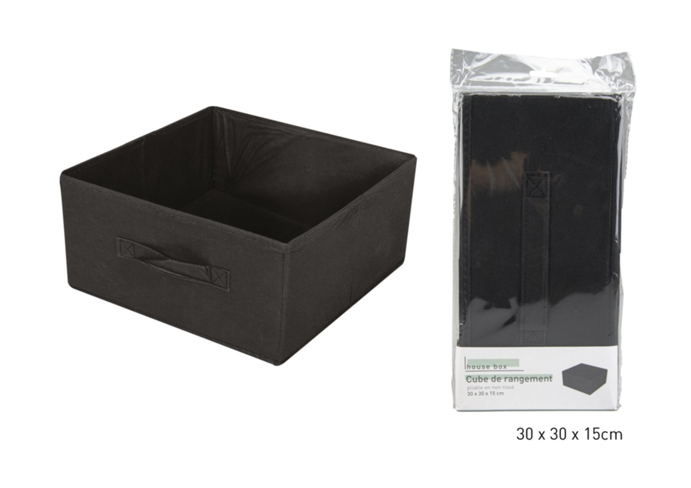 Cube de rangement pliable noir 30 x 30 x 15 cm - KB8