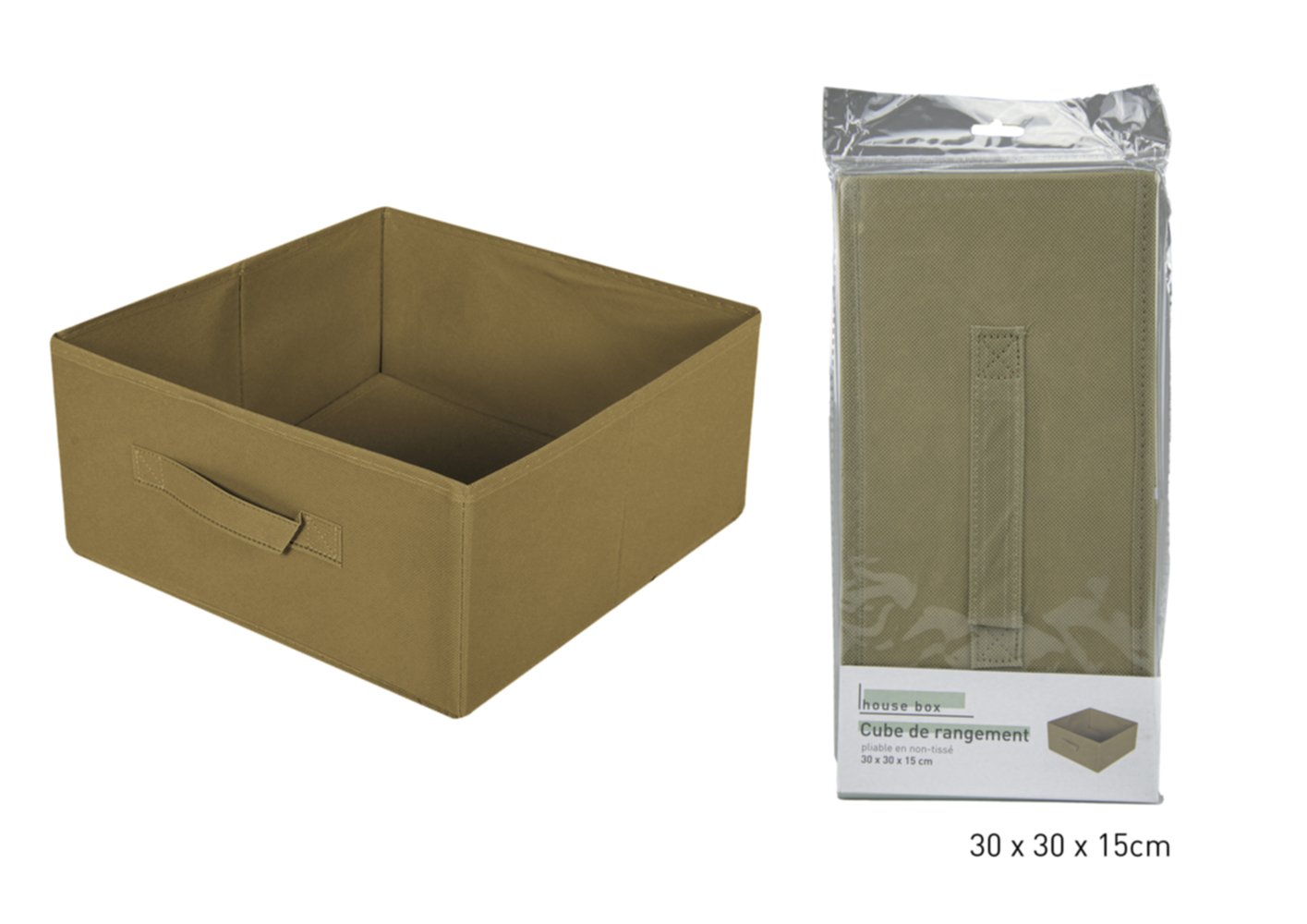 Cube de rangement pliable vert olive 30 x 30 x 15 cm - KB8
