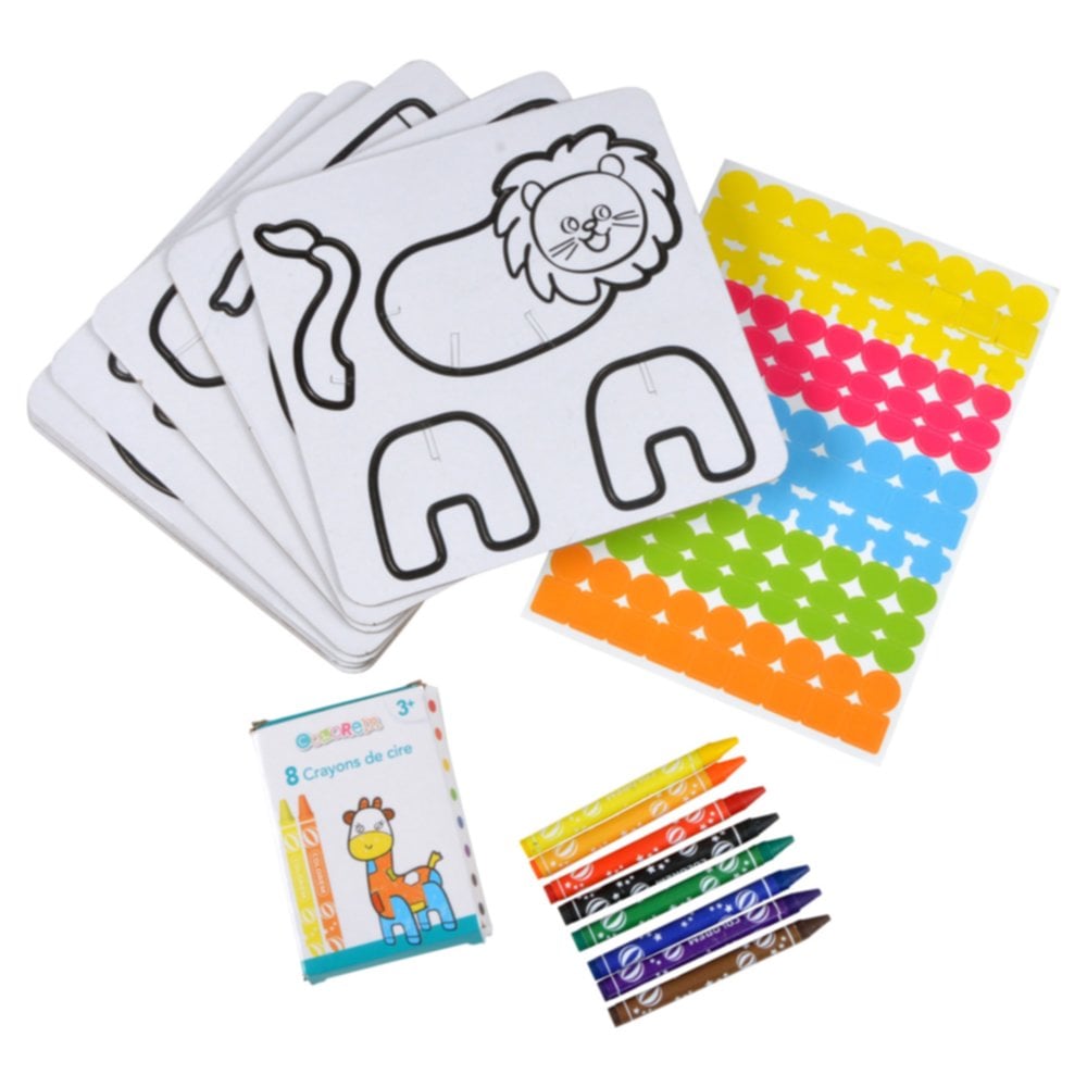 Kit de coloriage animaux à monter + stickers + crayons cire - HOMEA