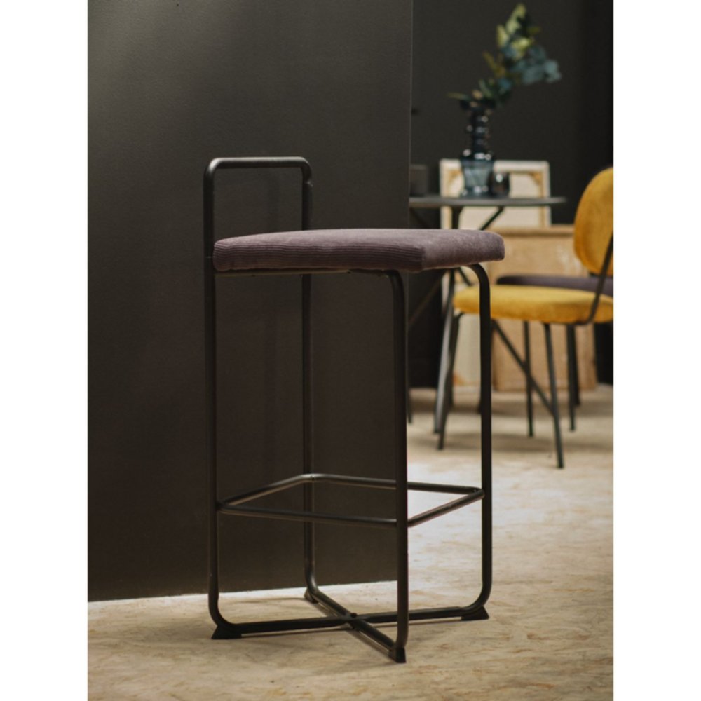 Tabouret de bar Fusain 40 x 40,5 x 85,5 cm velours gris - TODAY